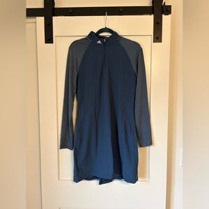 adidas Navy and White Striped Half-Zip Athletic Dress